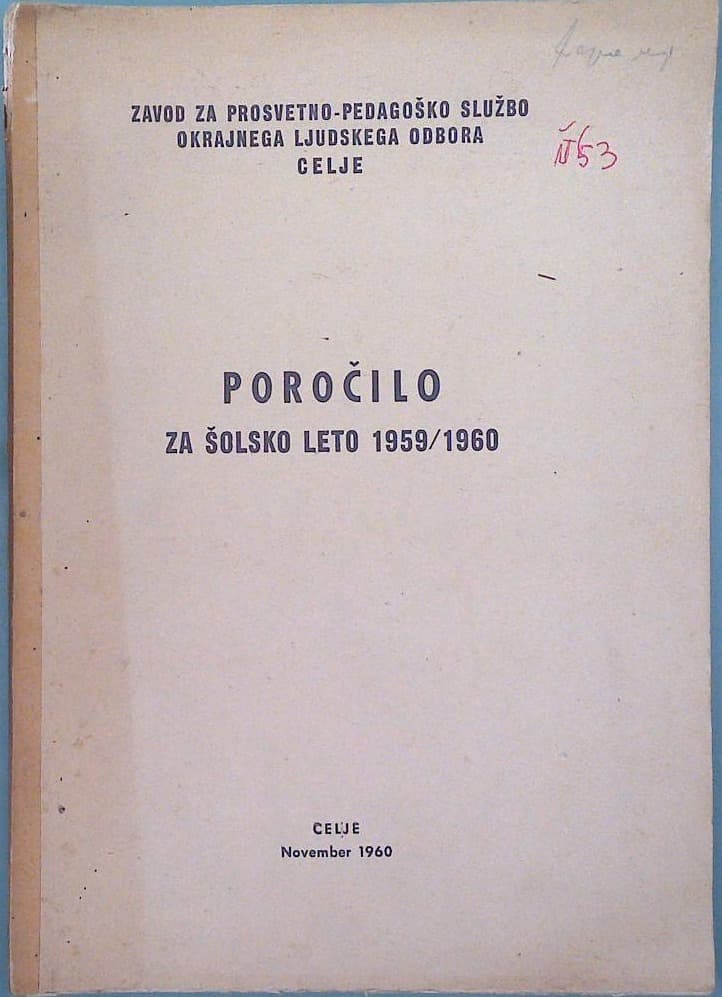 Naslovnica knjige Poročilo za šolsko leto 1959/1960
