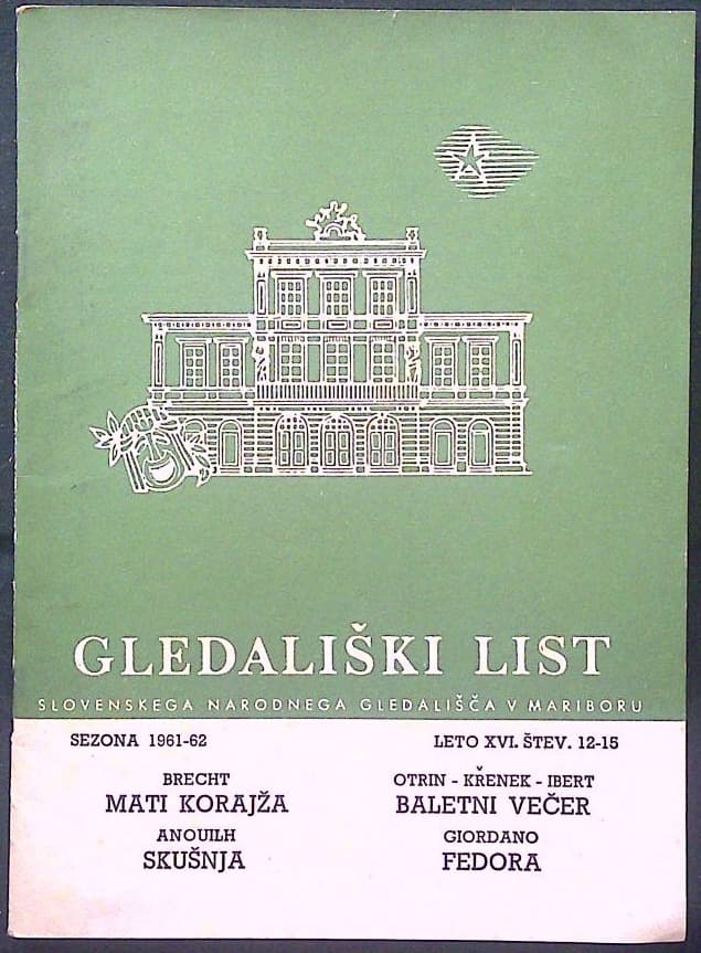 Naslovnica knjige Gledališki list (SNG v Mariboru), sezona 1961-62, leto XVI. št. 11-15