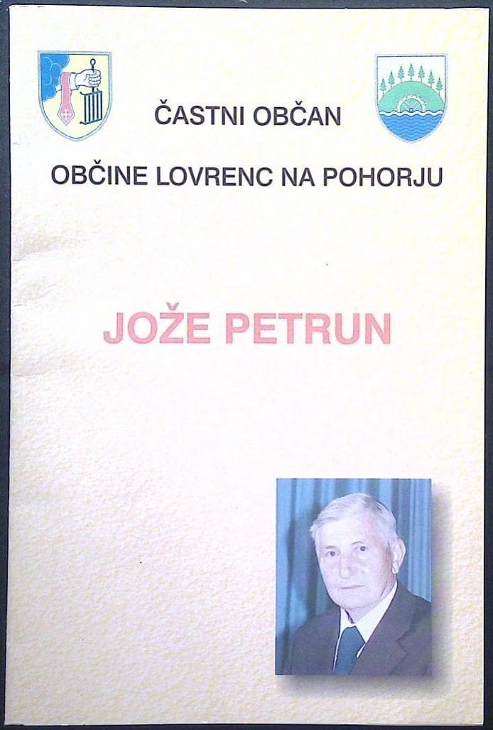 Naslovnica knjige Jože Petrun - častni občan Občine Lovrenc na Pohorju
