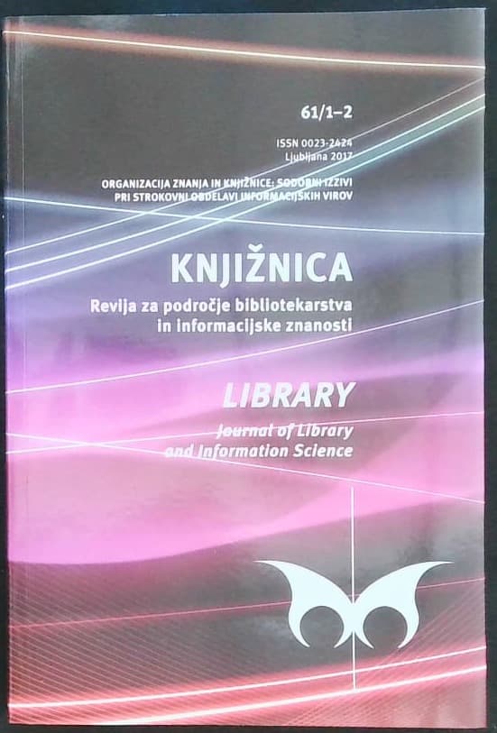 Naslovnica knjige Knjižnica - Revija za področje bibliotekarstva in informacijske znanosti 61/1-2