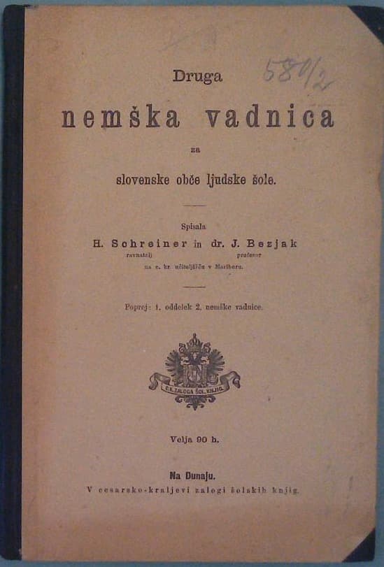 Naslovnica knjige Druga nemška vadnica (za slovenske obče ljudske šole)