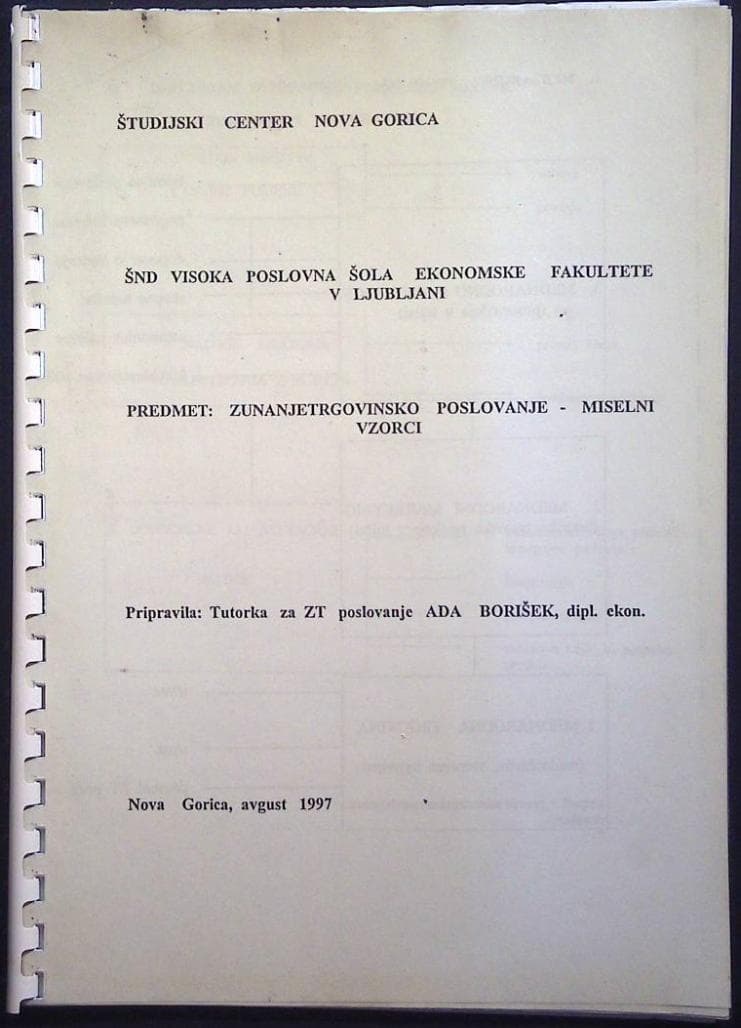Zunanjetrgovinsko poslovanje - miselni vzorci